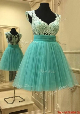 Elegant Deep V Neckline Short Bridesmaid Dress with Lace