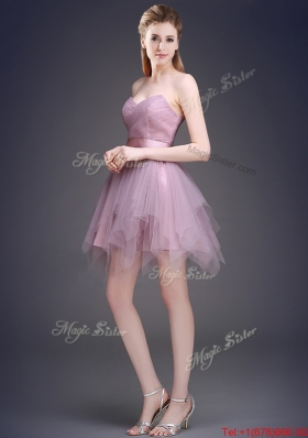 Hot Sale Lavender Short Bridesmaid Dress with Ruffles and Belt