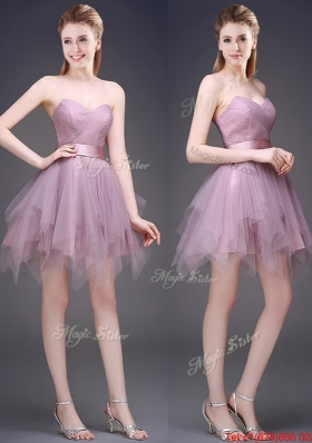Hot Sale Lavender Short Bridesmaid Dress with Ruffles and Belt