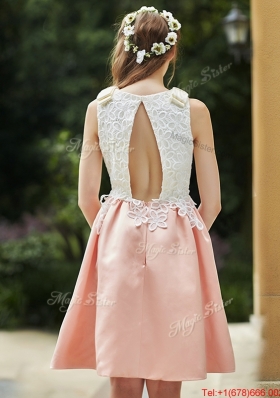 Lovely Bateau Open Back Applique Short  Prom Dresses  in Pink