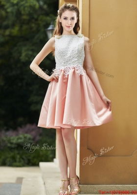 Lovely Bateau Open Back Applique Short  Prom Dresses  in Pink