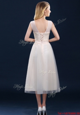 Lovely  Best Selling See Through Champagne Prom Dresses with Appliques and Belt