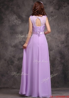 Lovely  Empire Scoop Laced Decorated Bodice Prom Dresses  in Lavender