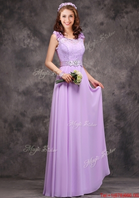 Lovely  Empire Scoop Laced Decorated Bodice Prom Dresses  in Lavender