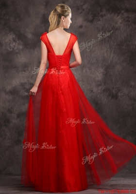 Lovely Hot Sale Scoop Red Prom Dresses  with Beading and Appliques