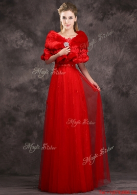 Lovely Hot Sale Scoop Red Prom Dresses  with Beading and Appliques