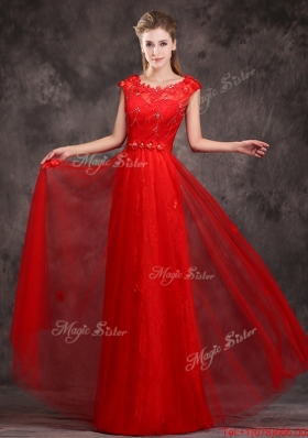 Lovely Hot Sale Scoop Red Prom Dresses  with Beading and Appliques