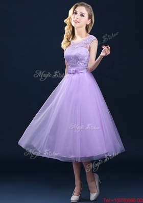 Lovely See Through Applique and Belt Prom Dresses in Tulle