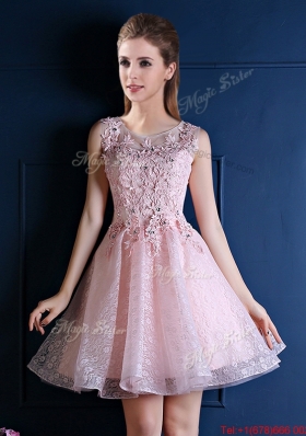 Popular Baby Pink Scoop Bridesmaid Dress with Appliques and Beading