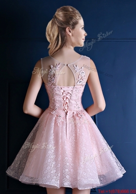 Popular Baby Pink Scoop Bridesmaid Dress with Appliques and Beading