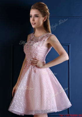 Popular Baby Pink Scoop Bridesmaid Dress with Appliques and Beading