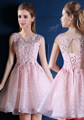 Popular Baby Pink Scoop Bridesmaid Dress with Appliques and Beading