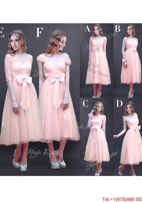 Popular  Off the Shoulder Cap Sleeves Bridesmaid Dress with Bowknot