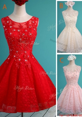 Popular Scoop Red Short Bridesmaid Dress with Beading and Appliques