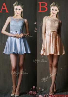 Popular Best Selling Laced and Belted Short Bridesmaid Dress in Peach