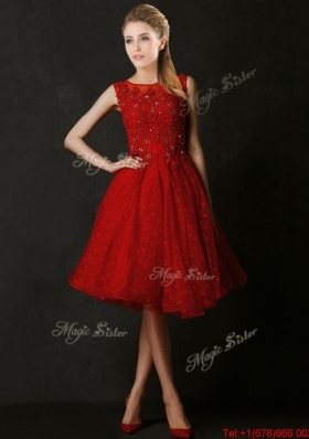 Popular Knee Length Red Bridesmaid Dress with Beading and Appliques