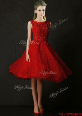 Popular Knee Length Red Bridesmaid Dress with Beading and Appliques