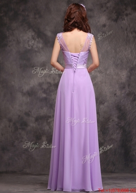 Popular See Through Applique and Laced Bridesmaid Dress in Lavender