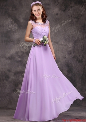 Popular See Through Applique and Laced Bridesmaid Dress in Lavender