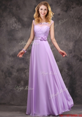 Popular See Through Applique and Laced Bridesmaid Dress in Lavender