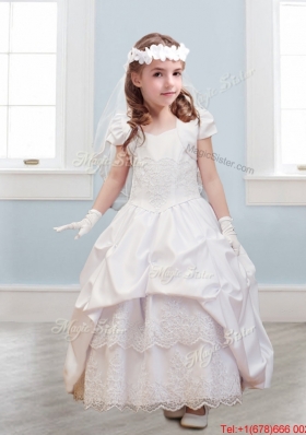 Affordable Halter Top Lace and Pick Ups Flower Girl Dress in White