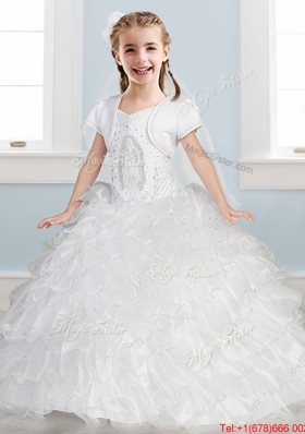 Affordable Spaghetti Straps Flower Girl Dress with Ruffled Layers and Embroidery