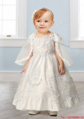 Best Spaghetti Straps Cap Sleeves Flower Girl Dress with Lace and Beading