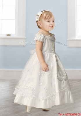 Best Spaghetti Straps Cap Sleeves Flower Girl Dress with Lace and Beading