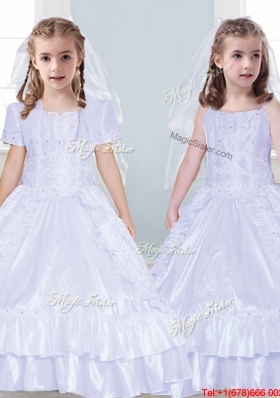 Classical Spaghetti Straps Taffeta Flower Girl Dress with Beading and Lace