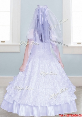 Classical Spaghetti Straps Taffeta Flower Girl Dress with Beading and Lace