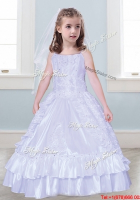 Classical Spaghetti Straps Taffeta Flower Girl Dress with Beading and Lace