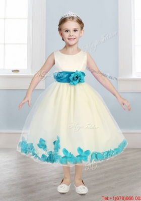 Discount Scoop Hand Made Flowers and Appliques Flower Girl Dress in Champagne