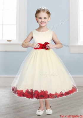 Discount Scoop Hand Made Flowers and Appliques Flower Girl Dress in Champagne