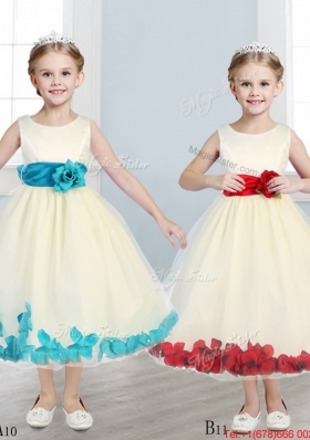 Discount Scoop Hand Made Flowers and Appliques Flower Girl Dress in Champagne
