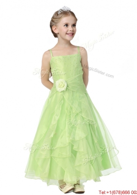 Gorgeous Spaghetti Straps Hand Made Flowers and Ruffles Flower Girl Dress in Organza