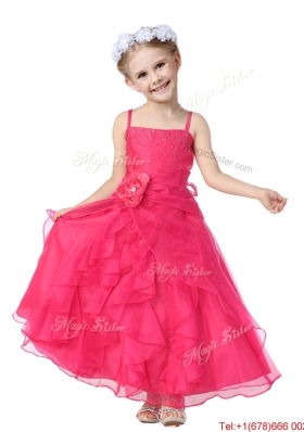 Gorgeous Spaghetti Straps Hand Made Flowers and Ruffles Flower Girl Dress in Organza