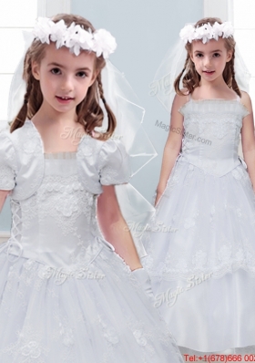 Perfect Laced Spaghetti Straps Tulle Flower Girl Dress in White