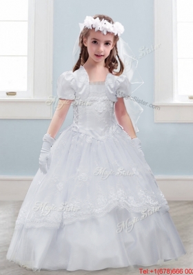 Perfect Laced Spaghetti Straps Tulle Flower Girl Dress in White