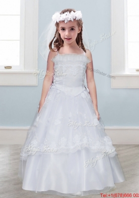 Perfect Laced Spaghetti Straps Tulle Flower Girl Dress in White