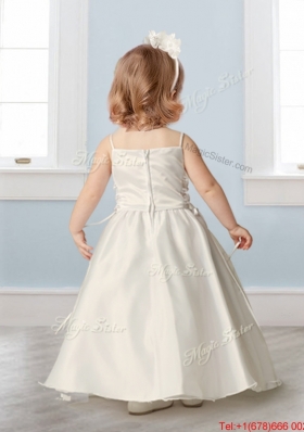 Perfect Spaghetti Straps Beading and Appliques Flower Girl Dress in Champagne