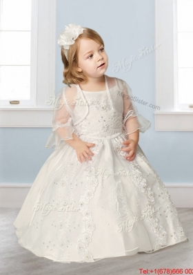 Perfect Spaghetti Straps Beading and Appliques Flower Girl Dress in Champagne