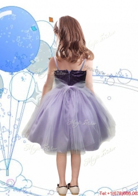 Perfect Spaghetti Straps Sashes and Sequins Flower Girl Dress in Champagne