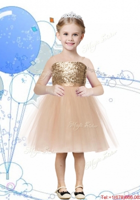 Perfect Spaghetti Straps Sashes and Sequins Flower Girl Dress in Champagne