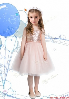 Perfect Spaghetti Straps Sashes and Sequins Flower Girl Dress in Champagne