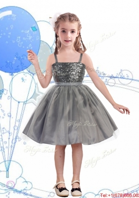 Perfect Spaghetti Straps Sashes and Sequins Flower Girl Dress in Champagne