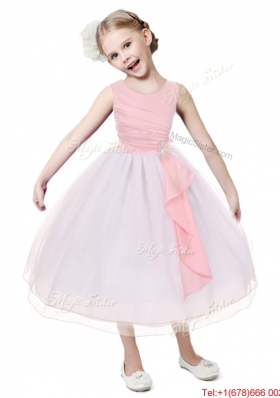 Popular Beaded Scoop Flower Girl Dress in Tea Length