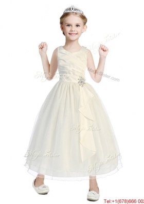 Popular Beaded Scoop Flower Girl Dress in Tea Length