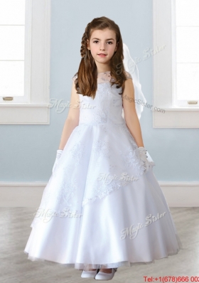 See Through Scoop Cap Sleeves Flower Girl Dress with Lace