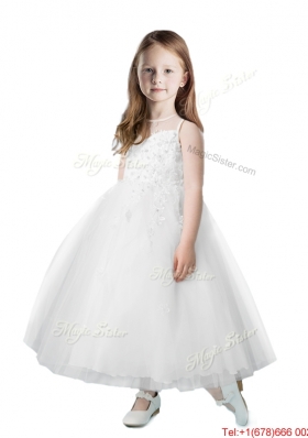 See Through Scoop Tulle Flower Girl Dress with Appliques