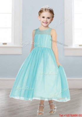 See Through Scoop Tulle Flower Girl Dress with Beading